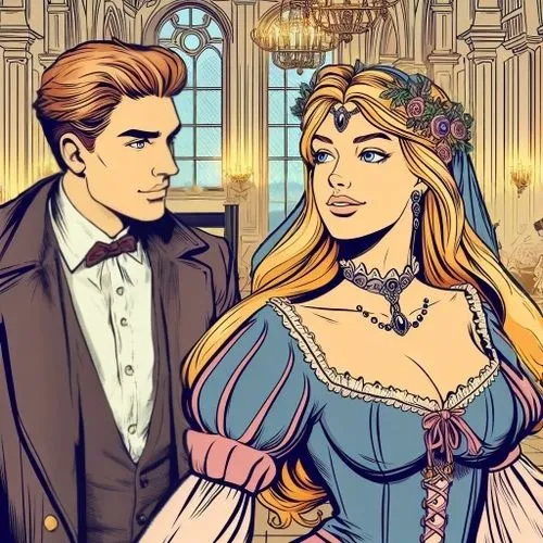 A white shirt,a man and woman are standing in an old style house,maxon,prince and princess,wedding icons,wedding couple,lucaya,carstairs