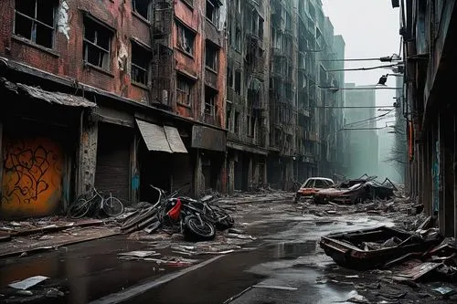 shatila,kowloon city,destroyed city,mccurry,wangfujing,post apocalyptic,post-apocalyptic landscape,pingyao,crewdson,norilsk,bazars,shangai,tacheles,shanxi,shyambazar,johmkt,dharavi,slum,yarmouk,ashrafiyeh,Illustration,Realistic Fantasy,Realistic Fantasy 35