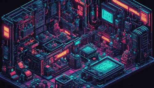 cybertown,cyberpunk,dungeon,pixel cells,apartment block,space port,isometric,cyberia,mainframes,cybercity,bladerunner,spaceship interior,apartment house,an apartment,voxel,terminals,circuitry,rooms,cyberscene,scifi,Conceptual Art,Sci-Fi,Sci-Fi 09