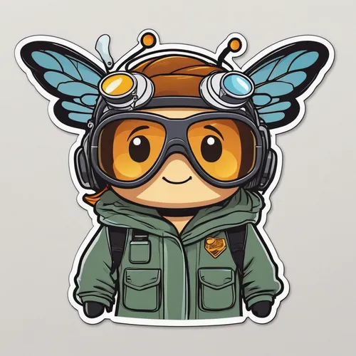 pubg mascot,aviator,beekeeper,glider pilot,drone bee,bombyx mori,twitch icon,cicada,drone operator,gyroplane,lab mouse icon,chopper,helicopter pilot,flat blogger icon,bot icon,butterfly vector,fighter pilot,growth icon,drone pilot,pilot,Unique,Design,Sticker