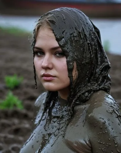 mud,mudbath,mudfun,muddy hair,portrait,long hair