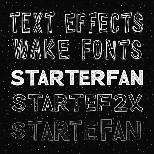 TEXT EFFECTS DIFFERENT FONTS WRITE STARTERFAN ALL THE Y2K FONTS  HEADING OF STARTERFAN,a black background with various types of lettering,fonts,typeface,typefaces,stars digital paper,metafont,serifs