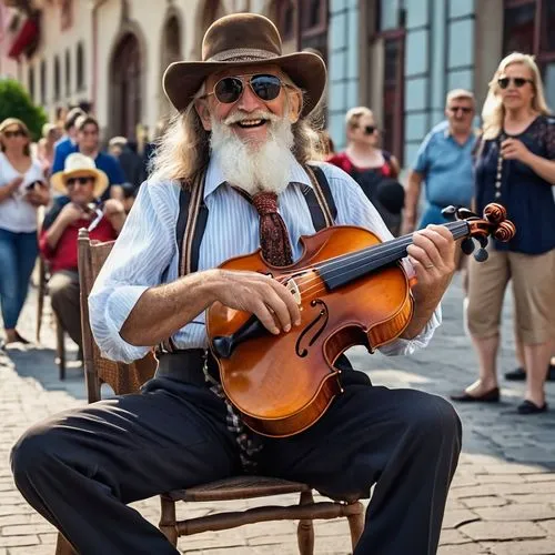 itinerant musician,street musician,street performer,buskin,street music,street musicians,violin player,sock and buskin,banjo player,cavaquinho,musician,arpeggione,folk music,jazz guitarist,man with saxophone,guitar player,street performance,fiddler,accordion player,string instrument,Photography,General,Realistic