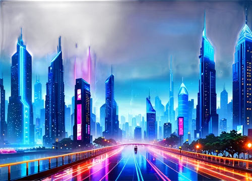 cybercity,futuristic landscape,fantasy city,cityscape,cybertown,metropolis,city highway,city skyline,cyberport,colorful city,city cities,coruscant,superhighways,city at night,guangzhou,megalopolis,megapolis,cyberia,cities,cyberworld,Illustration,Realistic Fantasy,Realistic Fantasy 01