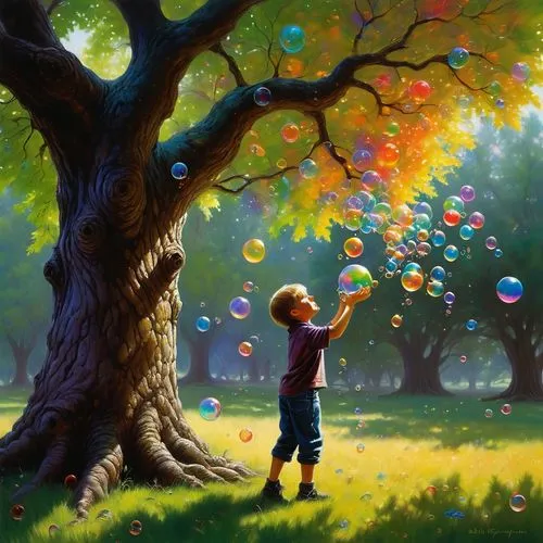 little girl with balloons,soap bubble,colorful balloons,soap bubbles,rainbow color balloons,giant soap bubble,Illustration,Realistic Fantasy,Realistic Fantasy 32