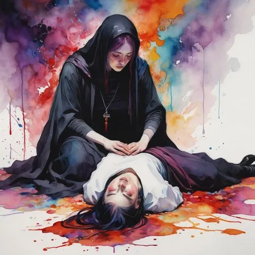 pietà,childbirth,of mourning,dance of death,church painting,mother with child,mother and child,candlemas,nuns,the nun,contemporary witnesses,mother-to-child,seven sorrows,oil painting on canvas,little girl and mother,femicide,a drop of blood,capricorn mother and child,the birth of,nativity,Illustration,Paper based,Paper Based 20