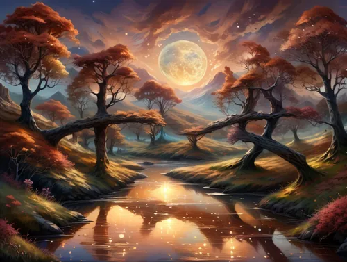 fantasy landscape,autumn landscape,fantasy picture,landscape background,fantasy art,forest landscape,nature landscape,mushroom landscape,fall landscape,autumn background,the mystical path,autumn forest,lunar landscape,landscapes,druid grove,autumn scenery,landscape nature,fairy forest,enchanted forest,autumn idyll