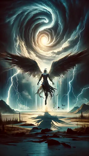 archangel,the archangel,strom,fantasy picture,heroic fantasy,angelology,dark angel,god of thunder,death angel,of prey eagle,uriel,fantasy art,flying hawk,wind warrior,gryphon,the storm of the invasion