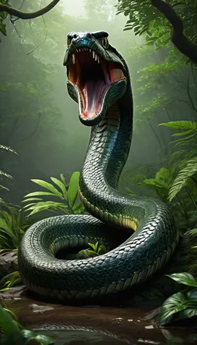 venomous snake,african house snake,anaconda,serpent,king cobra,boa constrictor,green snake,water snake,tree snake,grass snake,emperor snake,thunder snake,green tree snake,rat snake,pointed snake,green mamba,constrictor,blue snake,snake,kingsnake,Art,Classical Oil Painting,Classical Oil Painting 04