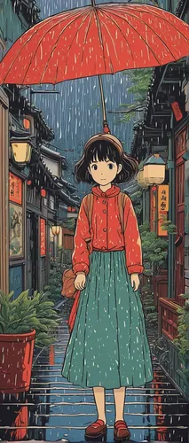 japanese umbrellas,japanese umbrella,little girl with umbrella,walking in the rain,rainy,studio ghibli,asian umbrella,rainy day,in the rain,umbrella,rainy season,rain,summer umbrella,my neighbor totoro,heavy rain,umbrellas,rainy weather,cool woodblock images,raining,raincoat,Illustration,Black and White,Black and White 19