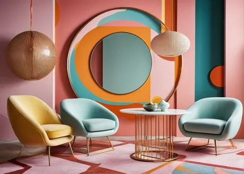 mid century modern,mahdavi,art deco background,modern decor,geometric style,cappellini,interior design,deco,abstract retro,kitschy,opaline,mid century,midcentury,circle shape frame,maximalism,foscarini,interior decoration,kartell,furnishing,art deco,Photography,Artistic Photography,Artistic Photography 03