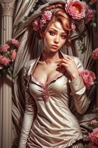 margairaz,margaery,persephone,dead bride,rose wreath,romantic portrait,the sleeping rose,viveros,tymoshenko,the bride,fantasy portrait,girl in a wreath,porcelain rose,rosa 'the fairy,widow flower,with roses,bridal,girl in flowers,heatherley,ophelia