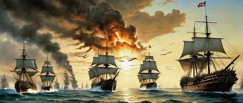 naval battle,sloop-of-war,east indiaman,full-rigged ship,inflation of sail,caravel,barquentine,galleon,sailing ships,three masted,three masted sailing ship,steam frigate,mayflower,galleon ship,sea sailing ship,the conflagration,frigate,mutiny,sailing ship,sail ship,Illustration,Realistic Fantasy,Realistic Fantasy 10