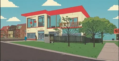 the house has a red roof and two story windows,riverdale,houses clipart,sketchup,moc chau hill,rowhouses,school design,Illustration,Vector,Vector 12