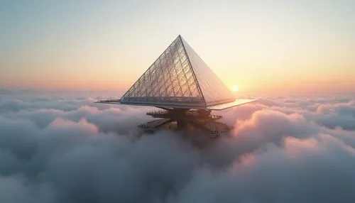 skycraper,glass pyramid,above the clouds,sky apartment,skycycle,sky space concept