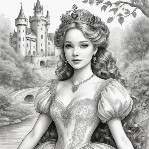 princess sofia,fairy tale character,noblewoman,princess anna,prinses,victorian lady,Illustration,Black and White,Black and White 30