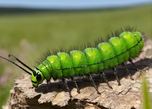 Imagine a scientific expedition to observe the feeding habits of Gonepteryx rhamni caterpillars in a wild meadow.,hornworm,caterpillar,butterfly caterpillar,sawfly,oak sawfly larva,larva,silkworm,swal