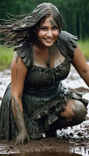 mudbath,mud,chubby,long hair,wet,dress,Photography,Artistic Photography,Artistic Photography 05