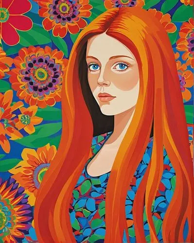 boho art,girl in flowers,young woman,girl in a wreath,portrait of a girl,woman portrait,flora,redheads,girl with a wheel,woman thinking,russian doll,girl in a long,popart,woman,girl portrait,girl in the garden,red head,red-haired,woman's face,virgo,Conceptual Art,Oil color,Oil Color 14