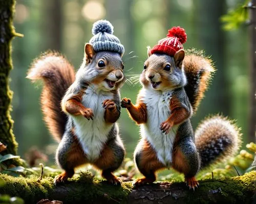 squirrels,christmas hats,cute animals,touques,squirreling,woodland animals,Photography,General,Natural