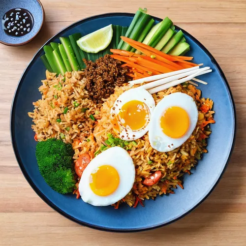 nasi goreng,kimchi fried rice,thai fried rice,bibimbap,egg wrapped fried rice,rice with fried egg,mie goreng,yeung chow fried rice,rice with minced pork and fried egg,fried rice,special fried rice,rice bowl,indonesian dish,prawn fried rice,nasi liwet,nasi kuning,noodle bowl,indonesian rice,spiced rice,naengmyeon,Illustration,Japanese style,Japanese Style 04