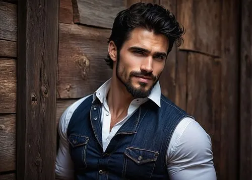 lincoln blackwood,male model,alejandro vergara blanco,men's wear,vest,drover,spanish stallion,uomo vitruviano,fernano alonso,bluejeans,men clothes,sleeveless shirt,handsome model,stetson,young model istanbul,bearded,rio serrano,rugged,dress shirt,rustic,Illustration,American Style,American Style 02