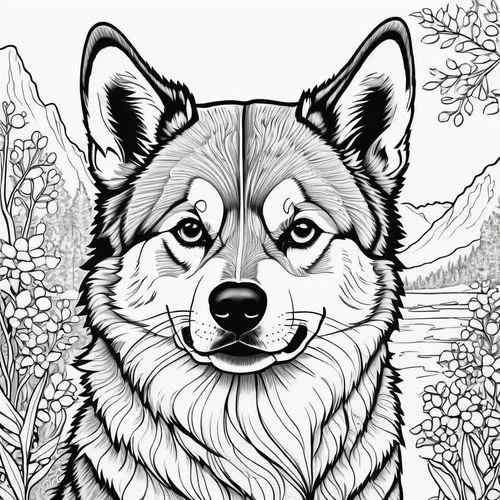 aleu,canidae,dog illustration,graywolf,dog line art,balto,Illustration,Black and White,Black and White 19