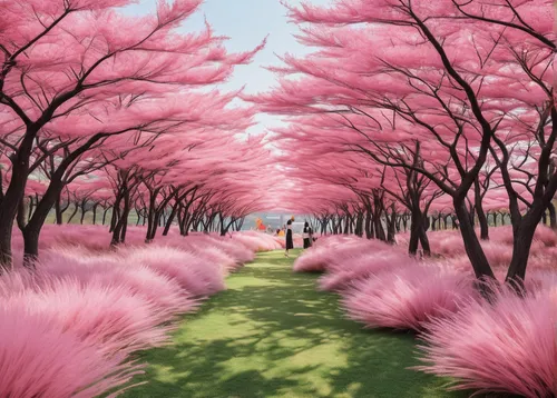 sakura trees,japanese sakura background,japanese cherry trees,cherry blossom tree-lined avenue,sakura tree,sakura background,magnolia trees,the cherry blossoms,cherry trees,blooming trees,cherry blossom tree,pink grass,sakura blossom,takato cherry blossoms,cherry blossom,cherry blossoms,sakura blossoms,blossom tree,sakura flowers,cherry blossom festival,Illustration,Abstract Fantasy,Abstract Fantasy 13