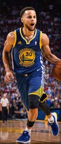 Stephen Curry, NBA player, athletic build, determined facial expression, intense eyes, slight smile, short beard, curly hair, sweat droplets on forehead, white basketball jersey, blue shorts, sneakers