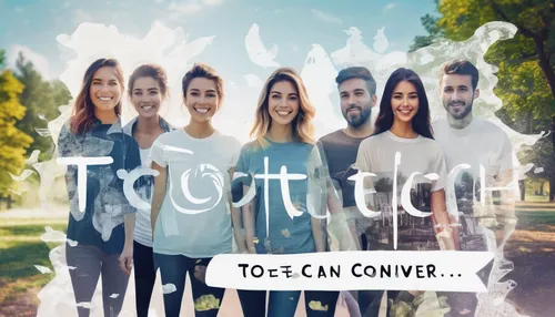 Craft a positive meme featuring a group of friends and the words 'Together, we can conquer any challenge!' in a scenic park.,connectcompetition,connect competition,sun contact florets,footlet,footstep