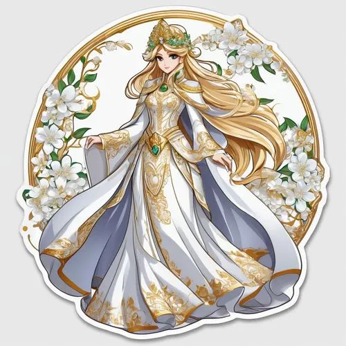 jessamine,golden wreath,white rose snow queen,bridal,vanessa (butterfly),sun bride,silver wedding,bridal clothing,celtic queen,fairy tale character,goddess of justice,gold foil mermaid,gold foil crown,golden lilac,bridal dress,princess crown,fairy queen,bride,zodiac sign libra,bridal accessory,Unique,Design,Sticker