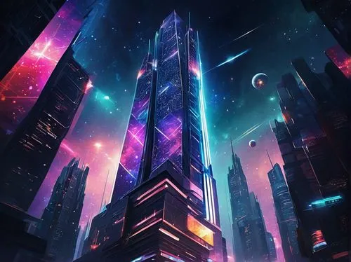 skyscraper,cybercity,futuristic landscape,cityscape,metropolis,skyscrapers,the skyscraper,beautiful wallpaper,nebulos,futuristic,colorful city,monolith,fantasy city,cyberia,space art,galaxy,areopolis,scifi,kinkade,monoliths,Conceptual Art,Sci-Fi,Sci-Fi 30