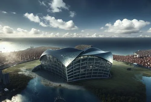 seasteading,bjarke,futuristic architecture,arcology,cube stilt houses,futuristic landscape,Photography,General,Realistic