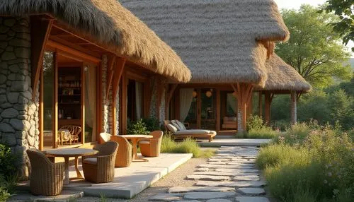 thatch roof,thatch umbrellas,thatched roof,thatched,thatched cottage,thatch roofed hose,thatching,grass roof,straw hut,summer cottage,traditional house,bungalows,straw roofing,longhouses,cottage,huts,summer house,chalet,palapa,ecovillage,Photography,General,Realistic