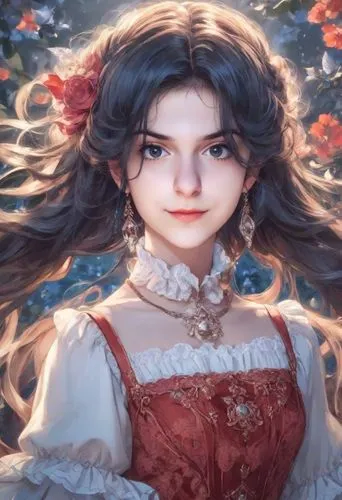 vanessa (butterfly),poker primrose,fantasy portrait,rosa ' amber cover,white rose snow queen,fairy tale character,alice,primrose,cinderella,flora,hanbok,rapunzel,marguerite,mystical portrait of a girl,falling flowers,celtic queen,fae,fantasia,venetia,rosa 'the fairy,Digital Art,Anime