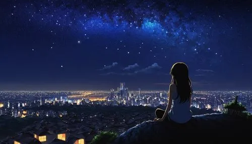 the night sky,starry sky,night sky,nightsky,tanabata,star sky,aladdin,starscape,night scene,skygazers,boogiepop,moon and star background,clear night,night image,coruscant,night stars,stargazing,nightview,starry night,fairy tail,Illustration,Japanese style,Japanese Style 05