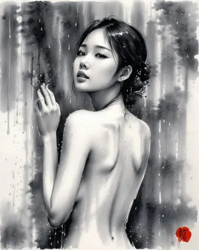 young beauty female in the rain,phuong,hoshihananomia,japanese woman,huong,oriental girl,quyen,thuy,asian woman,geisha girl,vietnamese woman,jianfeng,huynh,xiaofei,han thom,yongjia,digital painting,du