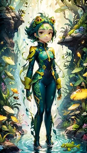 aquatic herb,bjork,forest fish,dryad,lotus art drawing,water nymph,flora,underwater background,background ivy,fantasia,merfolk,water lotus,amano,mermaid background,natura,aquanaut,aquarium,lotus,coral guardian,poison ivy,Anime,Anime,Cartoon