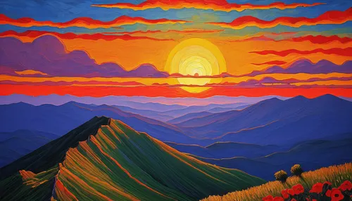 mountain sunrise,mountain scene,mountain landscape,alpine sunset,mountainous landscape,fire mountain,mount scenery,mountains,mountain slope,mountain,mountain peak,landscape background,high mountains,volcanic landscape,the landscape of the mountains,desert landscape,mountain range,khokhloma painting,yellow mountains,mountainside,Art,Classical Oil Painting,Classical Oil Painting 30