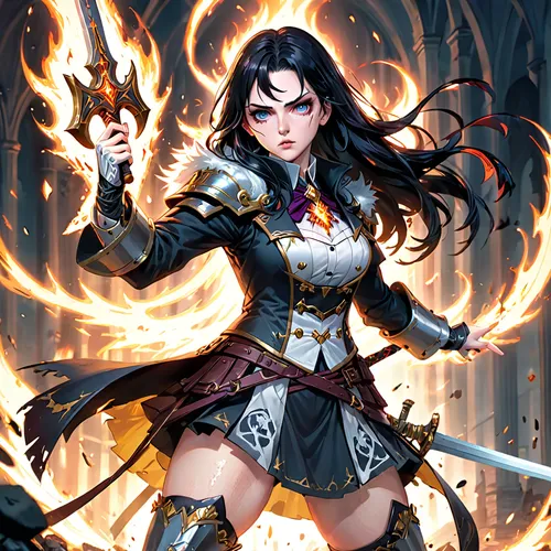 fire master,flame spirit,flame robin,sorceress,female warrior,swordswoman,fire siren,burning torch,fire background,fire poker flower,sterntaler,fire artist,dodge warlock,game illustration,fire angel,fantasy warrior,vax figure,firethorn,mulan,fire lily,Anime,Anime,General