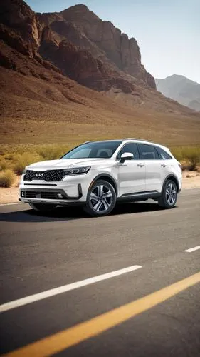 car standng on an empty road, hot weathr, sunny atmosphere, mountans and the desert in the background,crosstour,evoque,tiguan,passat,touareg,urus,desert run,scirocco,camero,xuv,lamborghini urus,sportw