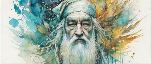 gandalf,the wizard,wizard,albus,father frost,jrr tolkien,white beard,magus,god of the sea,sea god,poseidon,poseidon god face,shamanic,fantasy art,shamanism,elven,old man,hobbit,wizards,divination,Illustration,Paper based,Paper Based 13