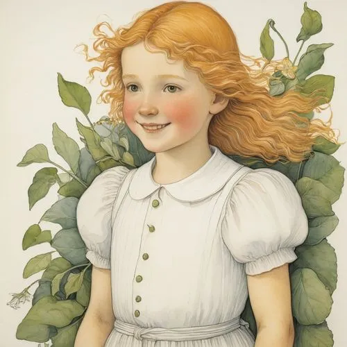 kate greenaway,girl in a wreath,girl with tree,eglantine,girl in the garden,child portrait,portrait of a girl,girl with bread-and-butter,girl picking apples,cloves schwindl inge,little girl in wind,girl picking flowers,vintage illustration,rose woodruff,thimbleberry,marguerite,angelica,cinnamon girl,young lady,virginia strawberry,Illustration,Realistic Fantasy,Realistic Fantasy 31