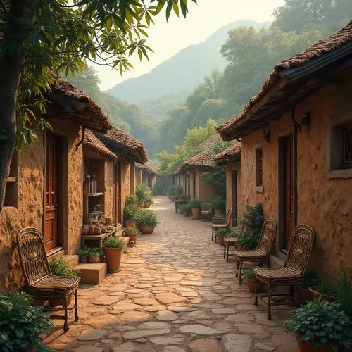 korean folk village,mountain village,cottages,mountain settlement,wooden houses,teahouses,boardinghouses,alpine village,korean village snow,traditional village,hushan,home landscape,village life,hanok,villages,mountain huts,narrow street,old village,knight village,medieval street,Photography,General,Realistic