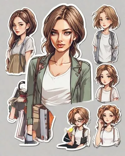 icon set,katniss,female doctor,the long-hair cutter,lara,lori,nora,cg artwork,vanessa (butterfly),layered hair,croft,vector girl,game illustration,emily,maya,hairstyles,main character,game character,bob cut,clementine,Digital Art,Sticker