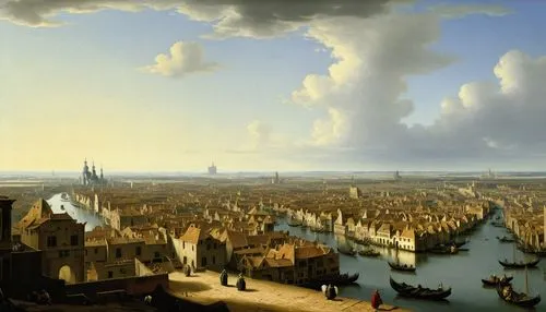 dutch landscape,hanseatic city,delft,venetian lagoon,panoramic landscape,view of the city,venetian,landscape with sea,harbor,city cities,city view,kunsthistorisches museum,seaport,cologne panorama,city scape,coastal landscape,dresden,grand canal,saint mark,old port,Art,Classical Oil Painting,Classical Oil Painting 07