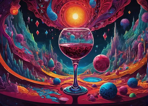 drop of wine,wine glass,wineglass,a glass of wine,wine diamond,cosmos,glass of wine,wine cocktail,goblet,bottle of wine,a bottle of wine,psychedelic art,fantasia,lava lamp,wine,pink trumpet wine,bubbly wine,pink wine,wine glasses,wild wine,Illustration,Realistic Fantasy,Realistic Fantasy 39