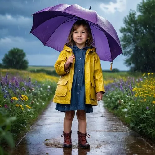 little girl with umbrella,little girl in wind,raincoat,walking in the rain,girl in flowers,rain suit,child portrait,photographing children,in the rain,protection from rain,portrait photographers,portrait photography,girl picking flowers,rubber boots,weatherproof,rain protection,rain boot,the little girl,monsoon,raindops,Photography,General,Natural