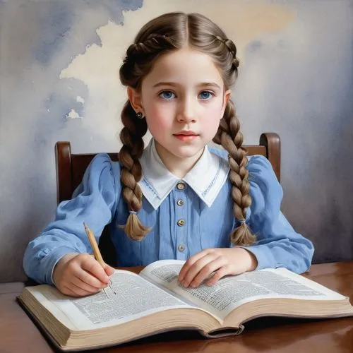 little girl reading,girl studying,timoshenko,young girl,gekas,heatherley,Illustration,Paper based,Paper Based 23