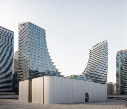 aerial view,distant shot,office building mid rise,commercial building complex,Curved style,Futuristic style,norman foster style,,modern facade,vertical frame,streets,light details,plaza,commercial atm